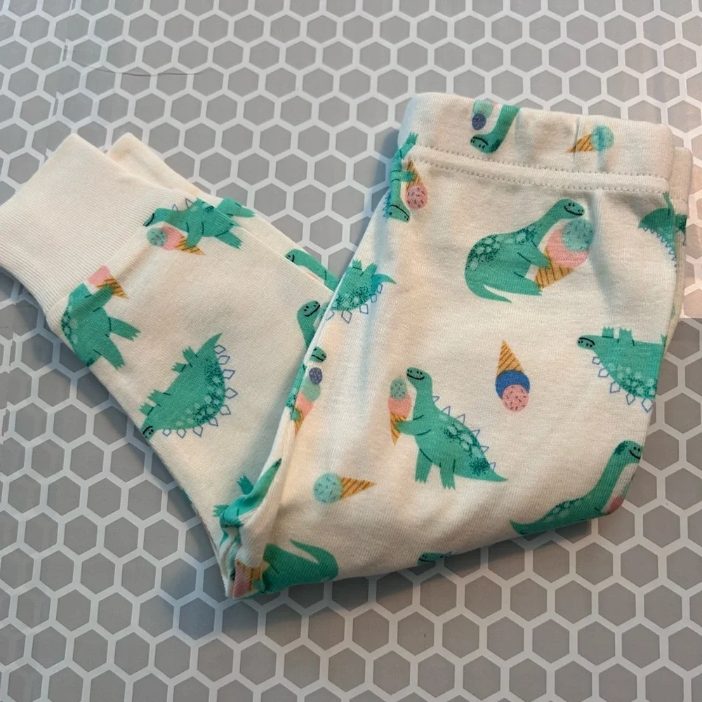 NWT Old Navy Cream Pajama Set Teal Dinosaur & Pink Ice Cream Accents Size 6-12M
